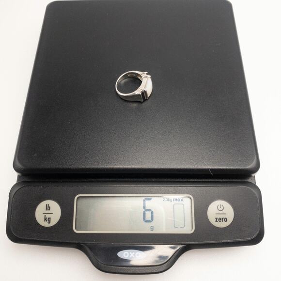 925 Sterling Silver Mother of Pearl & Onyx Inlay Ring Size 7 - Picture 10 of 10